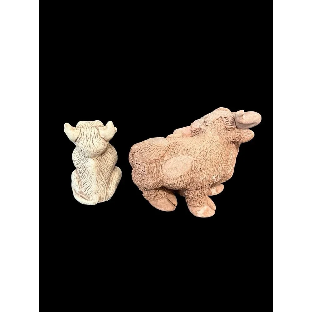 Vtg Pair Marble Works & DJ Longhorn Cow Figurines 1980s